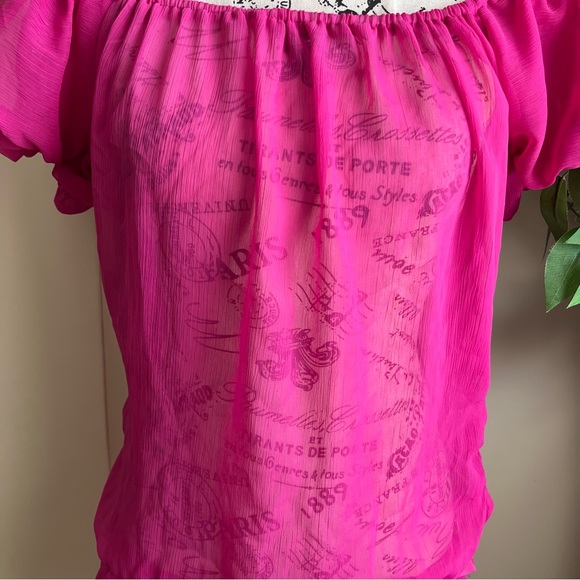 Mandee Sheer Off-Shoulder Ruffle Hem Top Pink Sz L - Picture 4 of 16